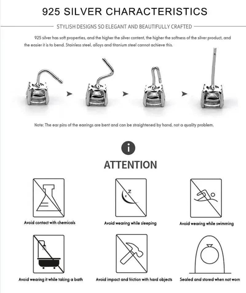 100% Real Sterling Silver S925 Moissanite Earrings Stud  With 2 Certificate D VVS1 Pass Diamond Test Pen For Women Men Jewelry