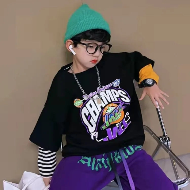 Fake Two Piece T Shirt Kids Korean Clothes Boys Wear Cartoon Children's Fashion Tops Boys' Child T-shirt T-shirts Boy Top 2025