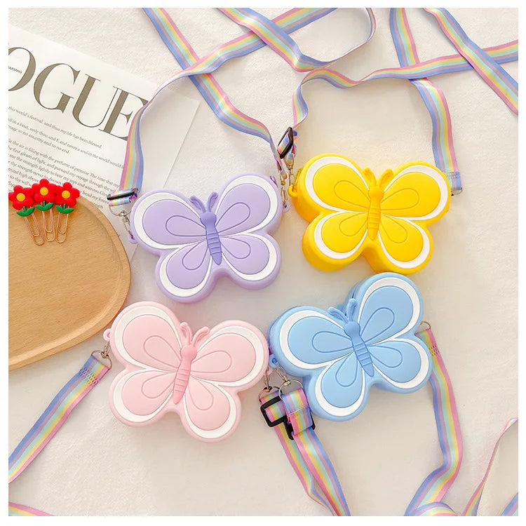 Lovely Bow Children's Silicone Shoulder Bags Cute Butterfly Shape Baby Girls Crossbody Bag Candy Color Kids Small Coin Purse