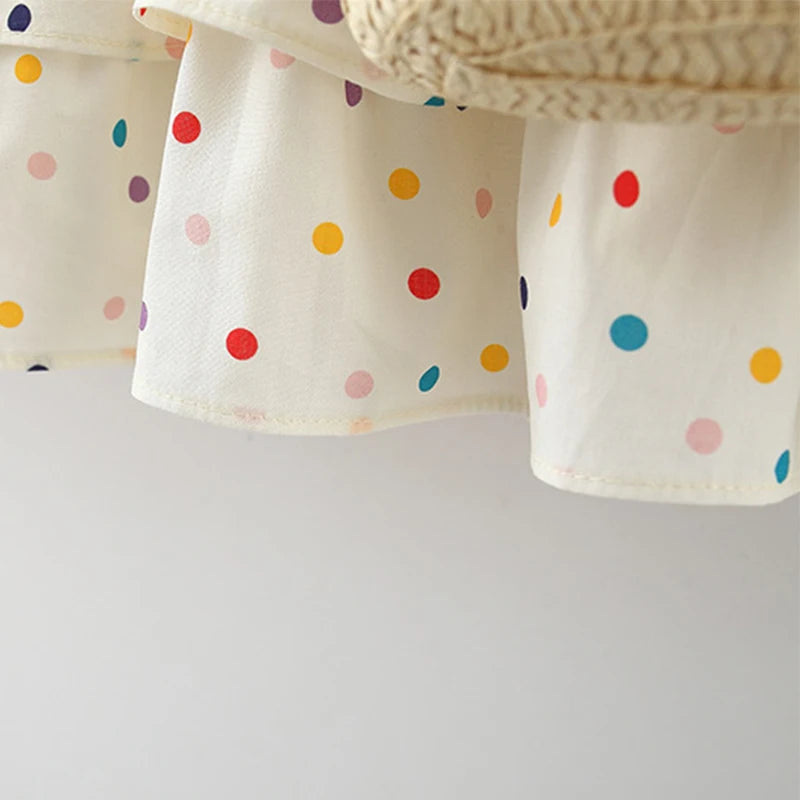 (9 Months -4 Years Old) Summer New Colorful Polka Dot Baby Girl Dress, Countryside Style Children'S Clothing Free Gift Bag
