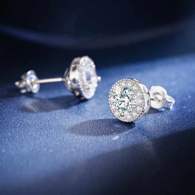 100% 925 Sterling Silver Classic Round Cut Moissanite Stud Earrings Ring Set Platinum Lab Diamond For Women Wedding Jewelry Gift