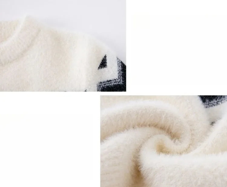 Heavyweight Mink Velvet Boys' Pullover Sweater Autumn Winter Base Layer Thickened Knit Sweater for Kids Ages 3-14 Toddler Youth