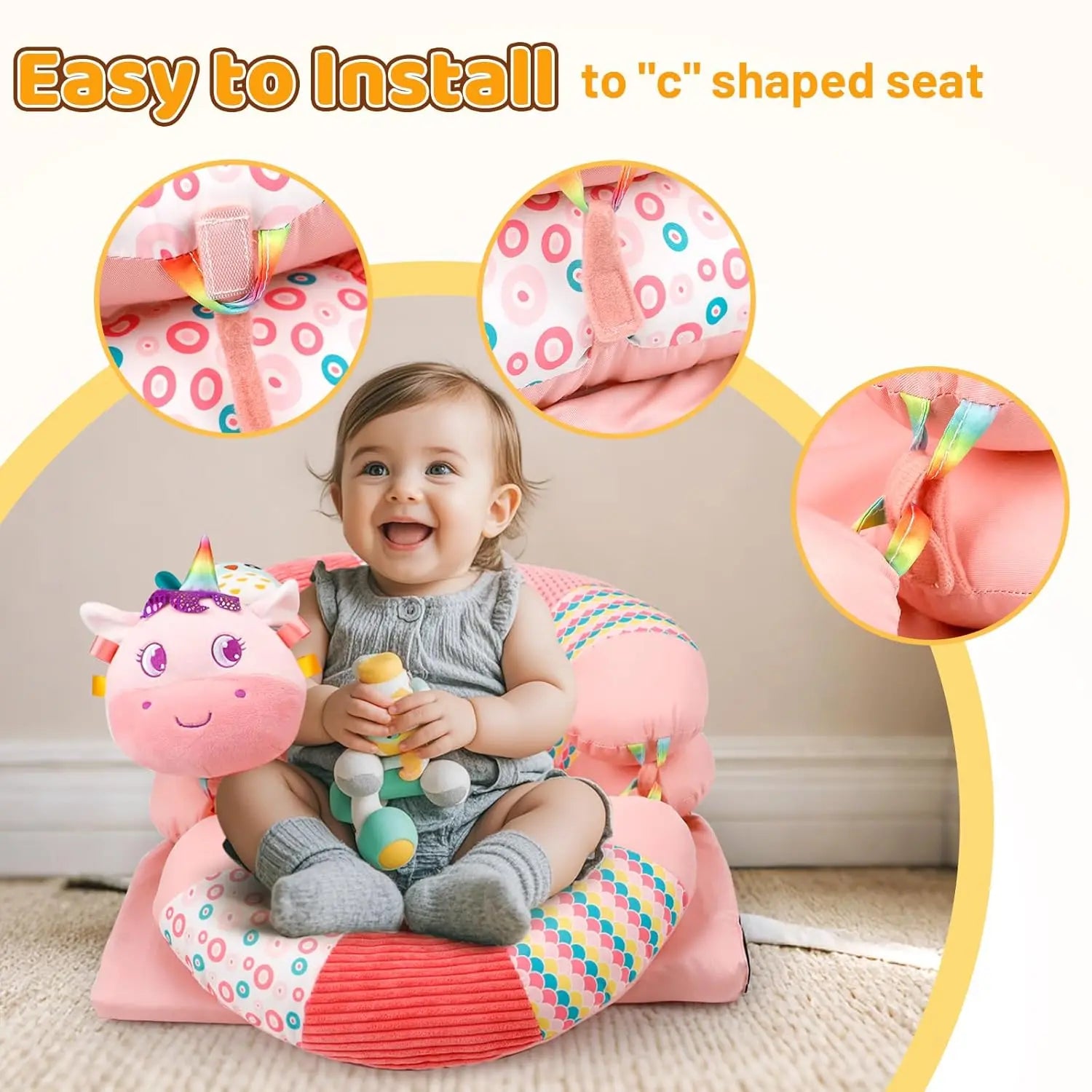 3 in 1 Baby Tummy Time Mat Support Seated Pillow Infant Newborn Toys Sensory Developmental Playmat Gift for Babies Girls Boys
