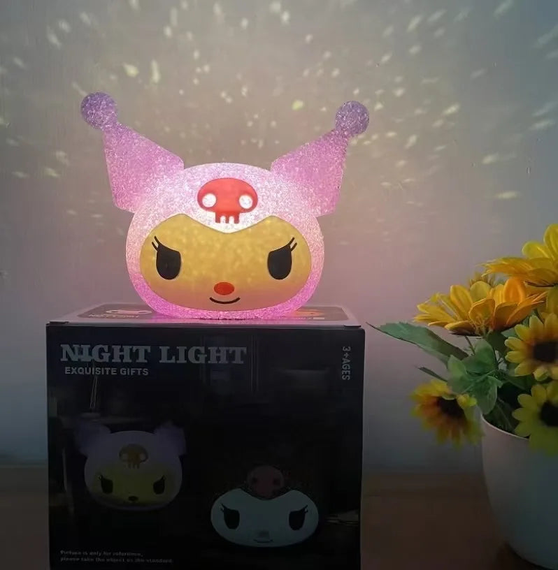 Disney Stitch Particle Projection Night Light Cartoon Hello Kitty Kuromi 3D Doll Reading Lamp Creative Desk Lamp Kids Gifts