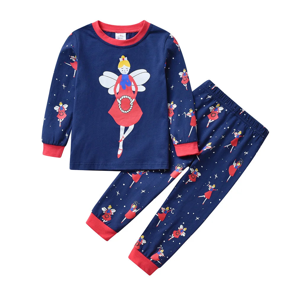 VIKITA Girls Cartoon Pajamas Sets Girl Long Sleeve Spring Autumn Pijamas Kids Cotton Casual Tops Pants 2 Pcs Pyjamas Sleepwear