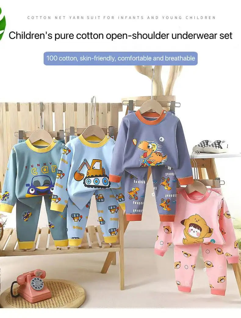 1pcs Children's Underwear Set Kids Soft Cotton Pajamas Boys Girls Baby Spring Autumn Cute Cartoon Long Sleeve Home Sleepwear