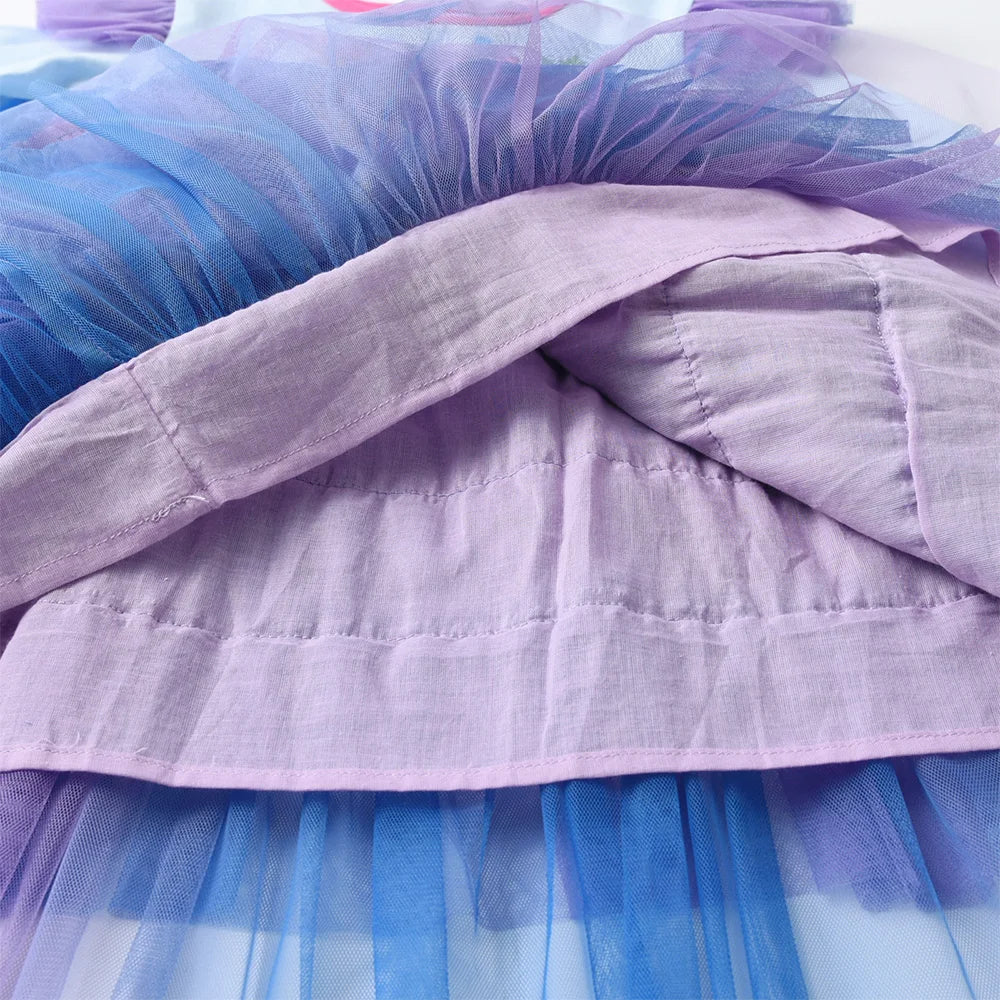 VIKITA Children Clothing Kids Licorne Flower Print Dress Kids Performance Birthday Party Prom Gown Girls Princess Tutu Dresses