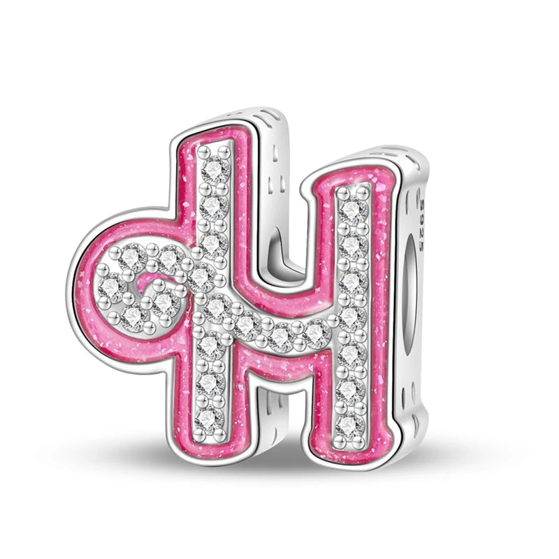Pink Girl Series 925 Sterling Silver Alphabet Charms Beads Cute Letter Fit Original Bracelet Bangle Necklace DIY Jewelry