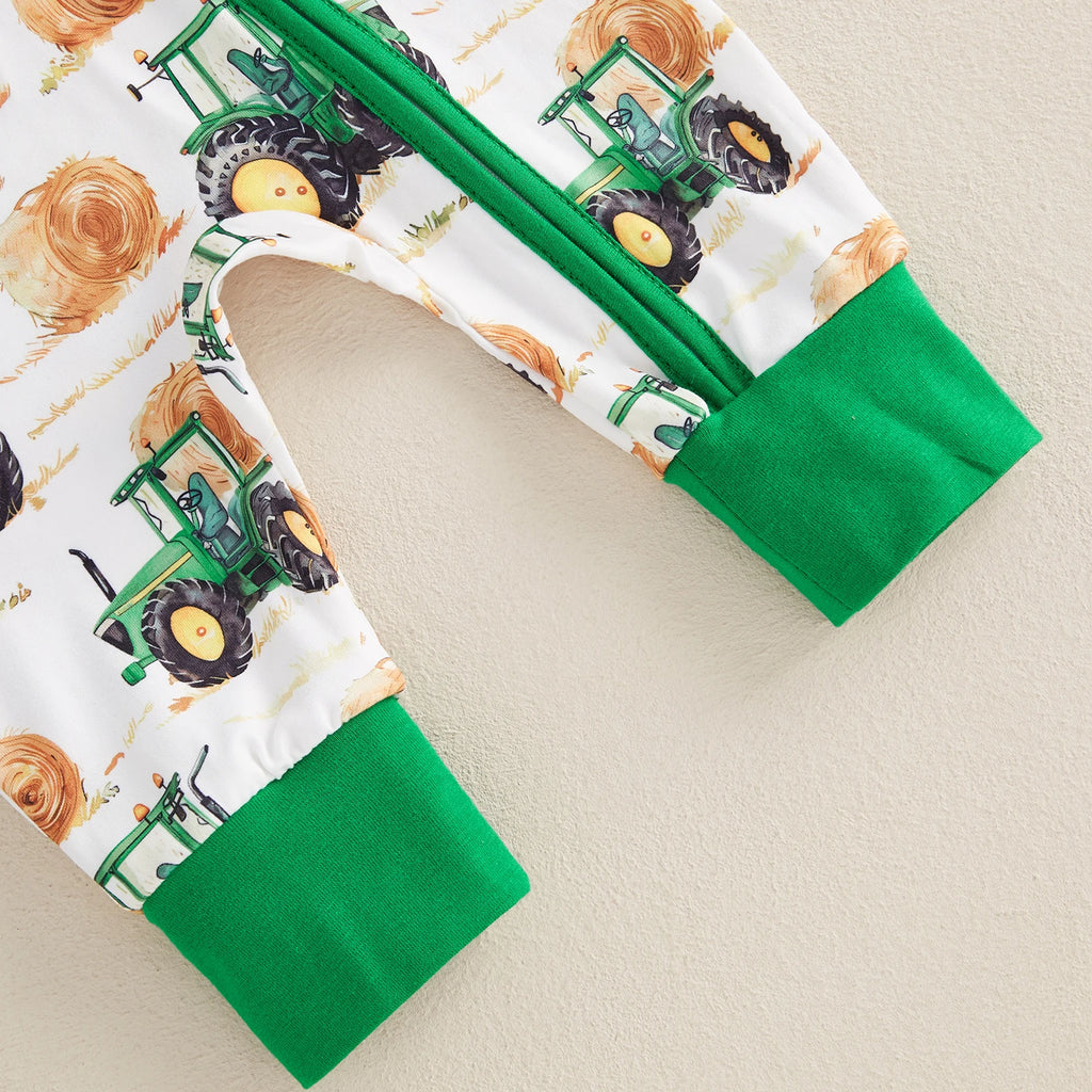 Toddler Unisex Autumn Coverall with Cute Farm Vehicle Pattern Easy Zip Closure and Cozy Crew Neck for All-Day Play