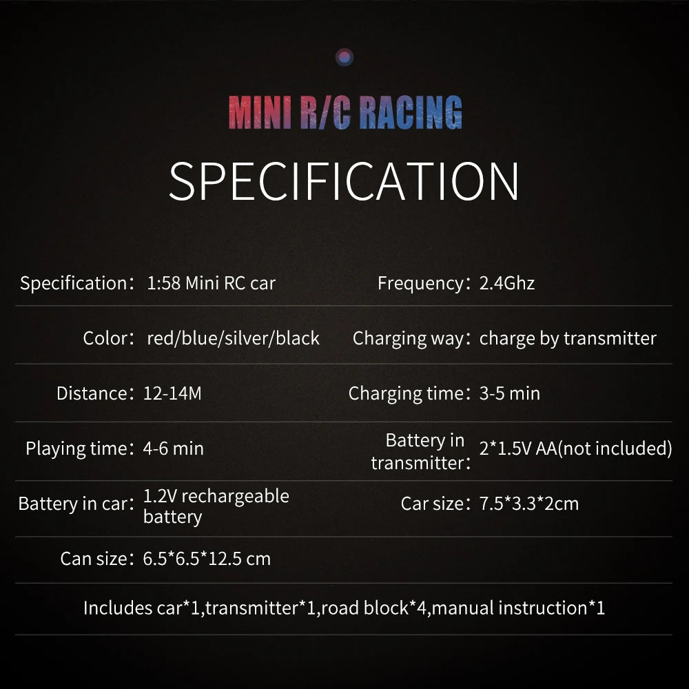 1:58 Remote Control MINI RC Car Battery Operated Racing Car PVC Cans Pack Machine Drift-Buggy Bluetooth radio Controlled Toy Kid