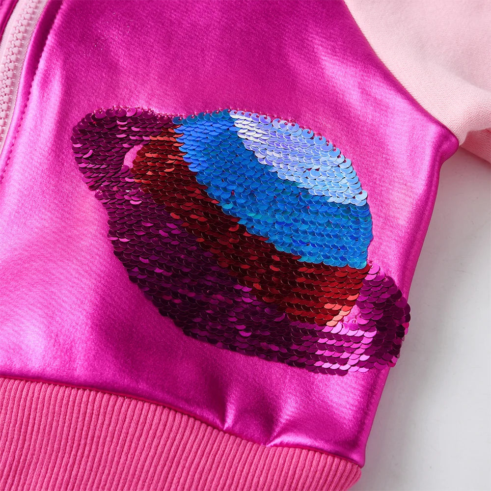 VIKITA Girls Zipper Jacket Children Cosmos Sequined Jacket Toddlers Fashion Sports Casual Costumes Infant Kids Pink Sportswear