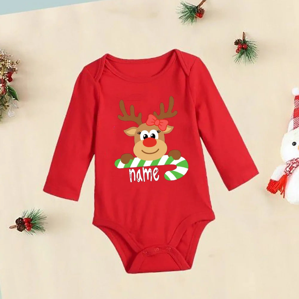 Personalized Christmas Deer Baby Bodysuit Custom Name Infant Romper Boys Girl Cute Clothes Xmas Party Baby Gift Xmas Rompers