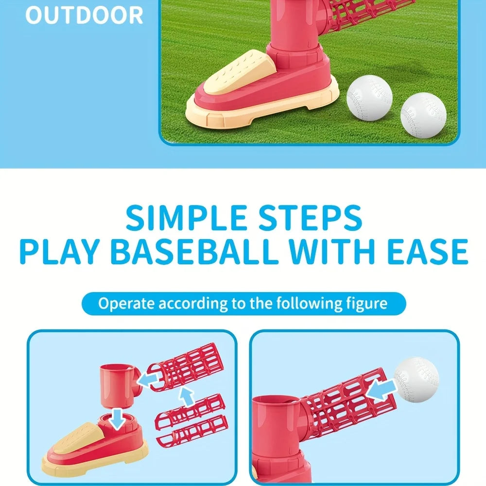 Baseball Tee T-Ball Set for Kids Toddler Baseball Set with Step-On Pitching Machine Pop Up Balls Outdoor Christmas Gift for Boys