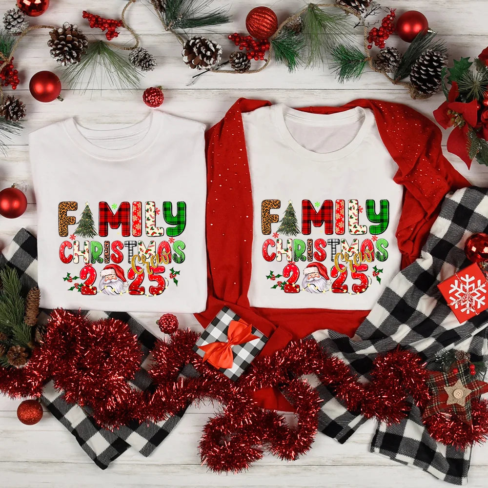 Family Christmas Crew 2025 Matching Shirt Christmas New Year Family Short Sleeve Tees Shirt Outfit Holiday Clothing Xmas Gift