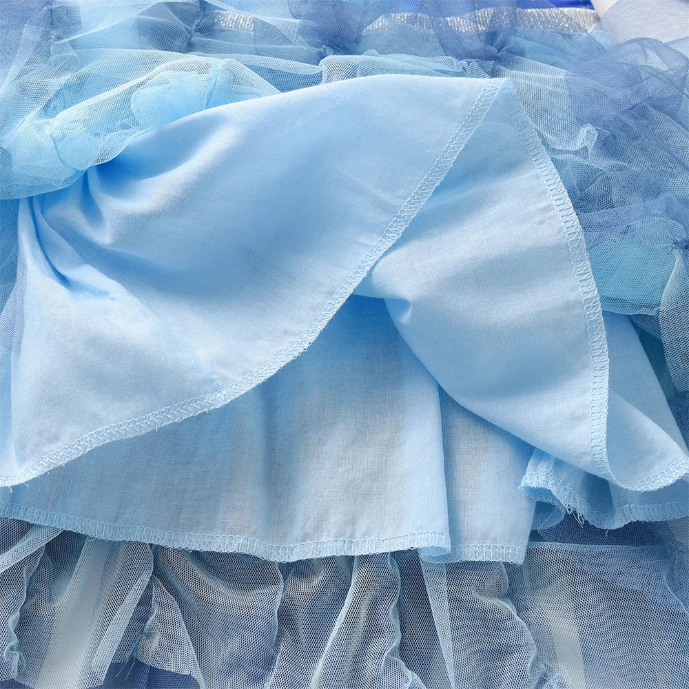 VIKITA Girls Blue Performance Prom Gown Party Princess Dress Kids Long Sleeve Autumn Winter Spring Layered Cake Tutu Dresses