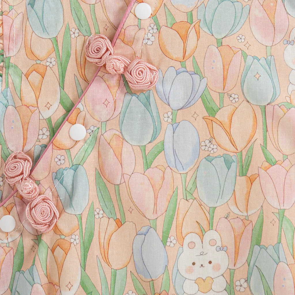 Summer New Cute Bunny Baby Girl Jumpsuit, Sweet Flower Children'S Clothes With Free Bow Headband For Babies Aged 3-18 Months