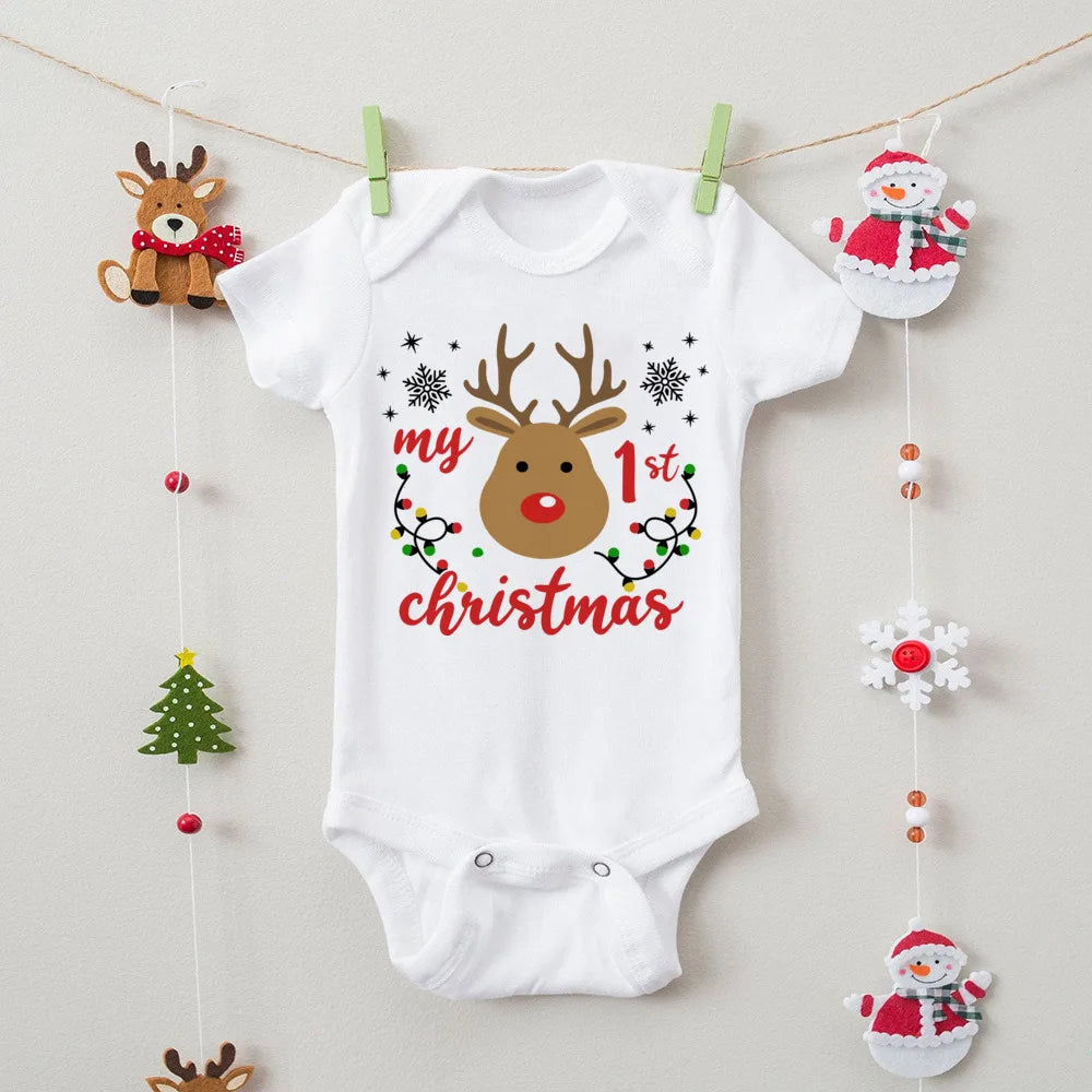 First Christmas Print Baby Bodysuits Boys Girls Xmas Cute Clothes Toddler Romper Newbron Christmas Gift Xmas Party Outfits