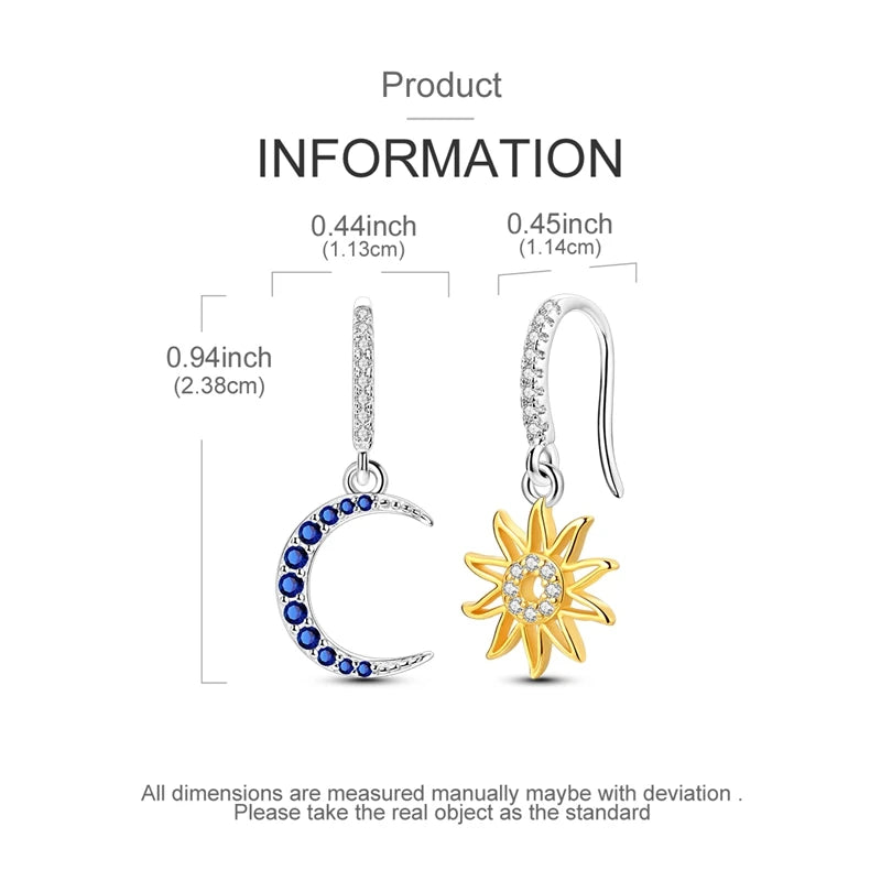 925 Sterling Silver Plated Gold Drop Earrings Star Sun Moon Earrings Removable Circle Heart Earrings For Women Hoop Earrings