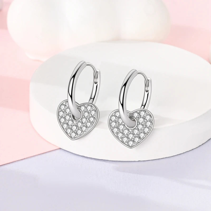925 Sterling Silver Pave U Shape Heart Eardrop Earrings Hoop Earrings For Women Wedding Engagement For Girlfriend Birthday Gift