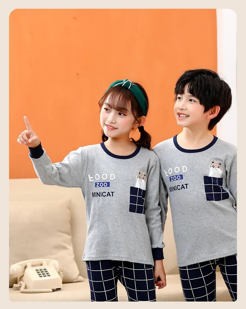 Children's Autumn Clothes and Pants Set for Boys and Girls Pure Cotton Thermal Underwear Pure Cotton Cotton Sweater Baby Pajamas