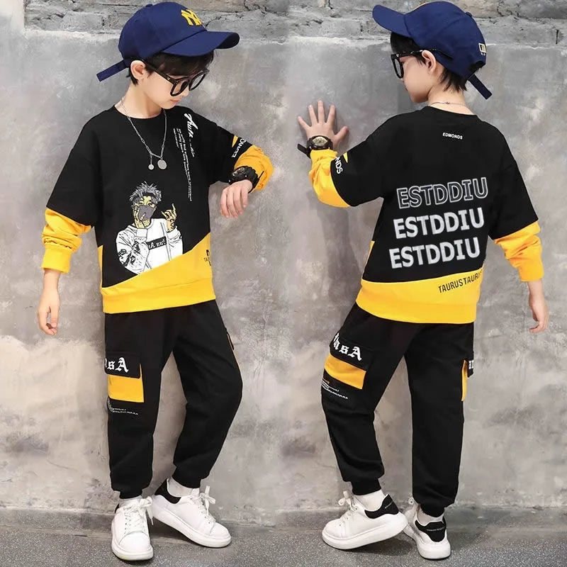 2024 Boys Clothes Set striped Sweatshirt tops + Sport Pants Tracksuits winter Autumn Kids Suit Children 5 7 8 9 10 11 12 13Year