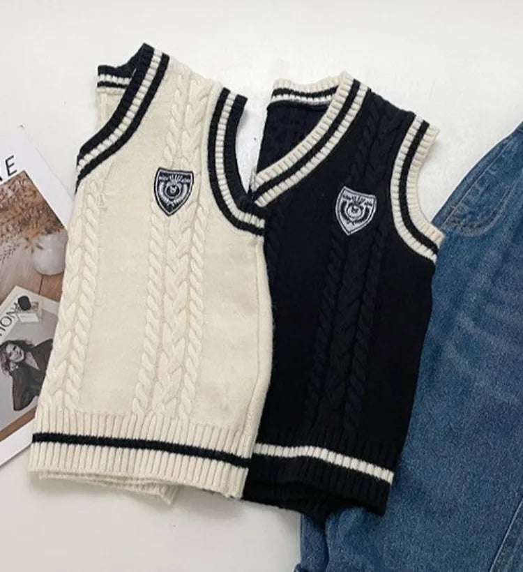 Boys' Knit Vest 2025 Spring Autumn New Preppy Style Kids' Outerwear Trendy Baby Boy Vest for School Casual Wear