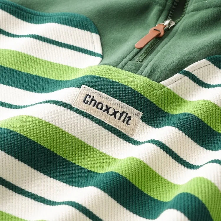 Boys' 7-8Y Striped Stand Collar Zipper Sweatshirt - Kids' Casual Top