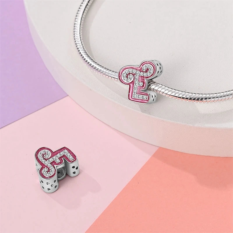 Pink Girl Series 925 Sterling Silver Alphabet Charms Beads Cute Letter Fit Original Bracelet Bangle Necklace DIY Jewelry