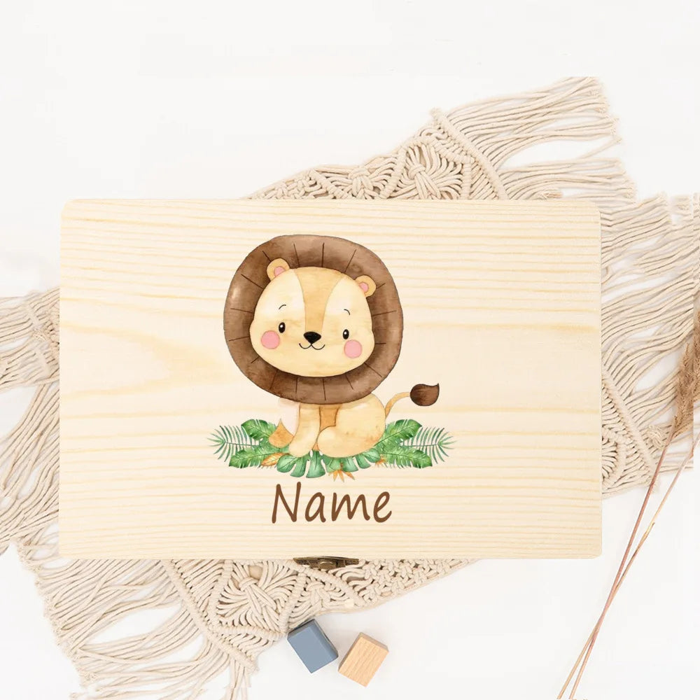 Personalized Baby Wood Box Cute Animal Print Toddler Memory Box Custom Name Infant Keepsake Box Newbron Shower Gift Kids Present