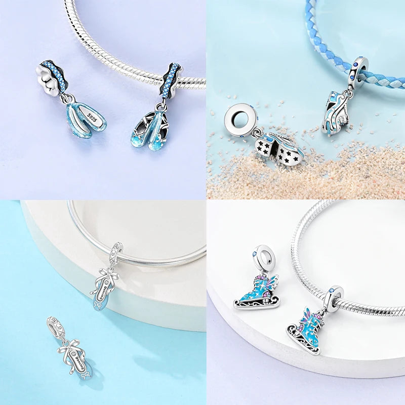 925 Sterling Silver Original Pink Ballet Shoes Charms Ballet Dancer Pendants For Women DIY Bead Fit Original Bracelet Necklace