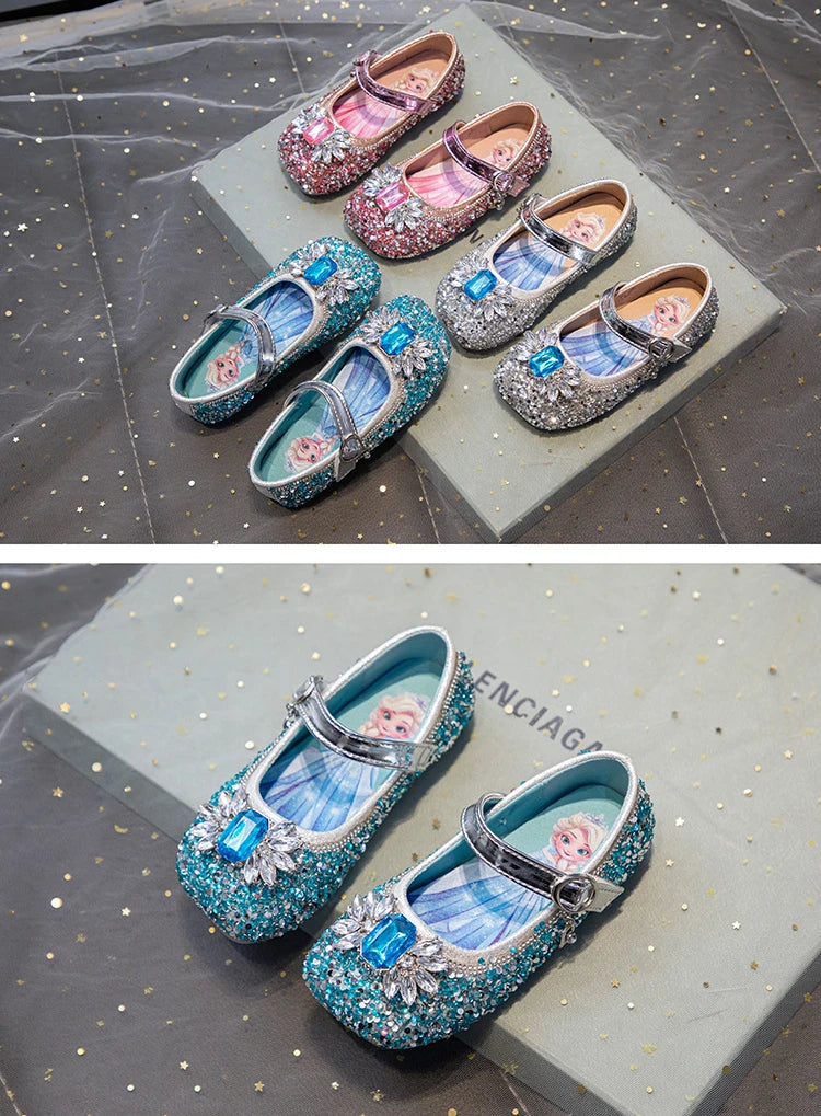 Kids'Casual Shoes PU Leather Sequin Crystal Fashion Summer Shoes For Girls Breathable Soft Bottom Blue Silver Pink Size 23-34