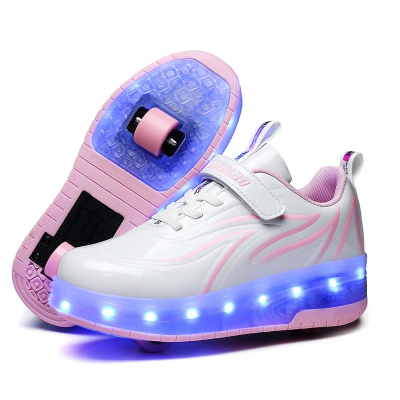 Boys Girls Roller Shoes LED Light Up USB Charging Children Roller Skate Casual Skateboarding Shoes Sports Shoes Kids Sneakers