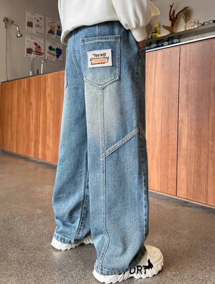 Boys' Jeans Spring Autumn Loose Straight Leg Stylish Versatile Long Pants Hot Sale Ages 7-14