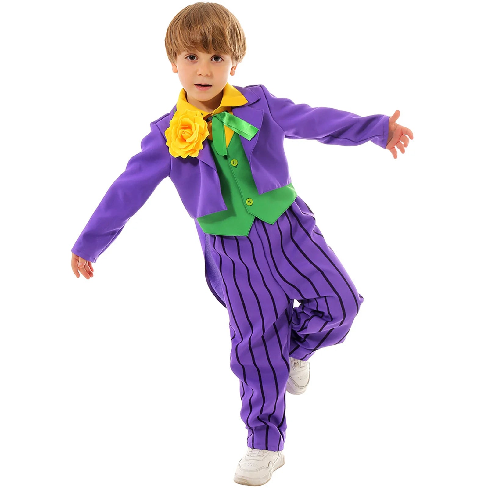 Halloween Joker Costume Green Wig Coat Bow Tie Pants Corsage For Child Toddler Boys Joker Comic Cosplay Party Outfits