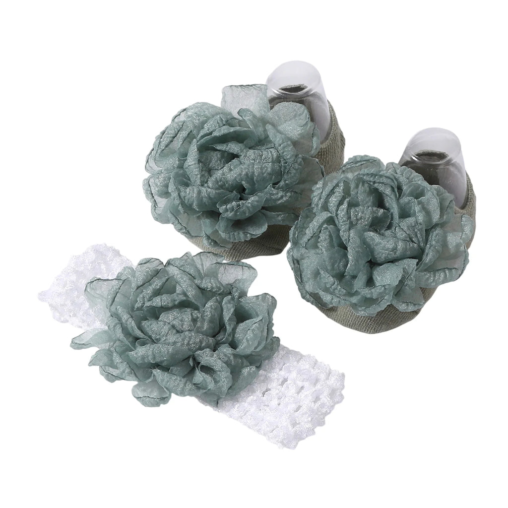 Adorable Baby Girls Hair Bow Clips and Socks Set Sweet Floral Headbands and Ankle Socks Infant Christening Outfit Accessory