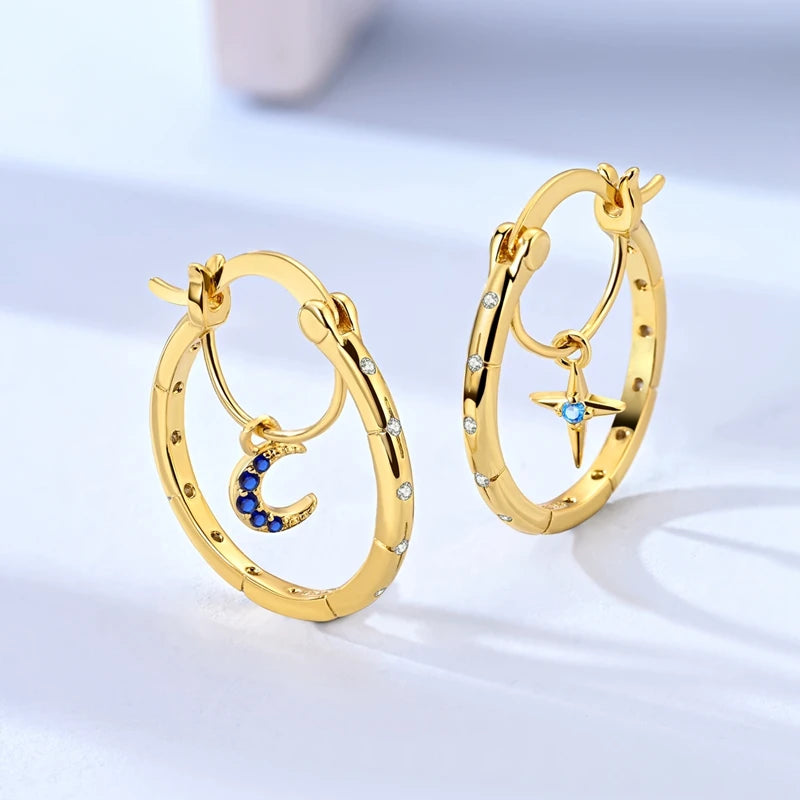 925 Sterling Silver Plated Gold Drop Earrings Star Sun Moon Earrings Removable Circle Heart Earrings For Women Hoop Earrings