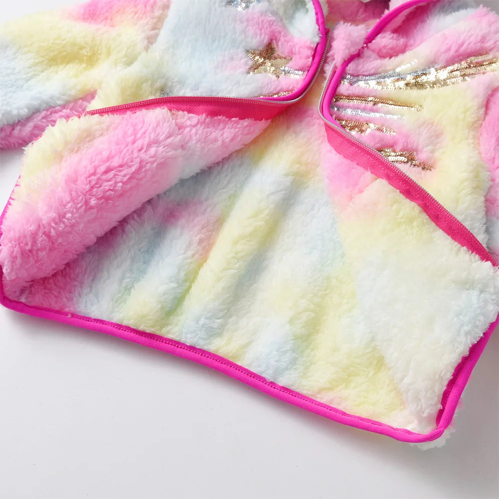 VIKITA Girl Autumn Spring Clothes Children Fleece Jacket Kids Star Sequined Wool Sweater Coat Jackets Children Clothing 3-12 Yrs