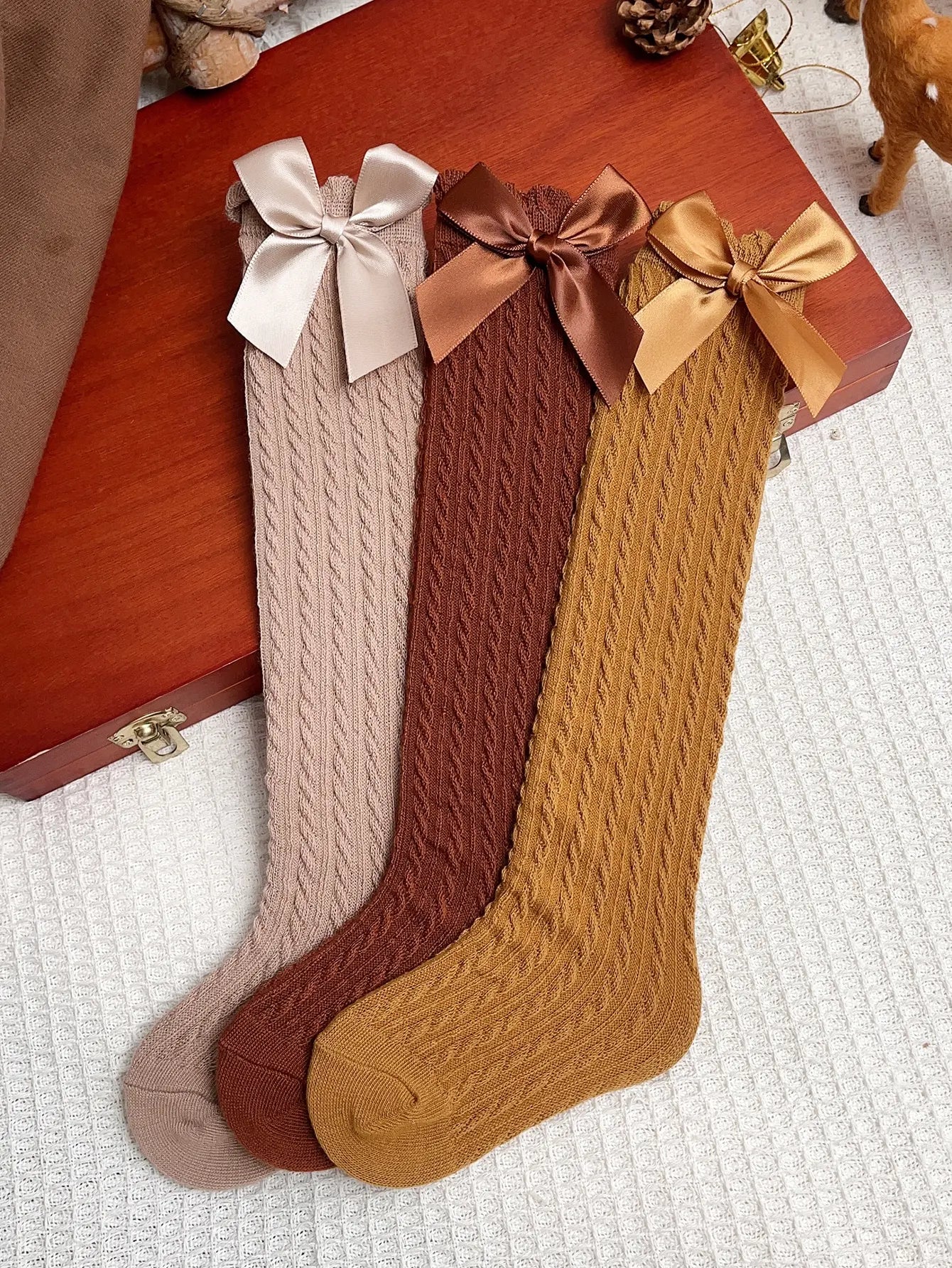 3pairs Girls Bow Decor Over The Calf Long Socks