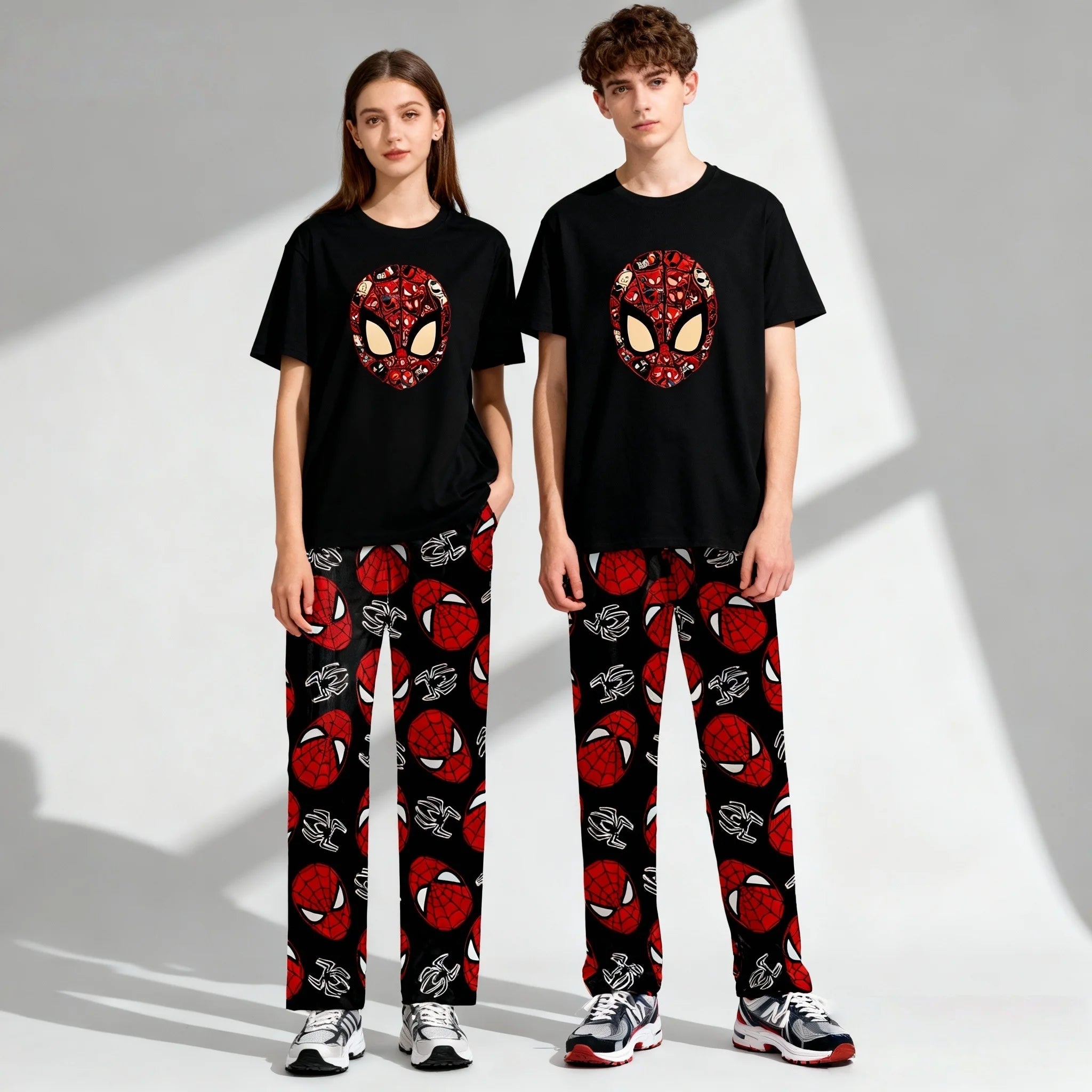 Spring and Autumn Hot Disney Series Sweet and Cool Spider Man Short Sleeved Pants Set for Adults and Children Parent Child Set