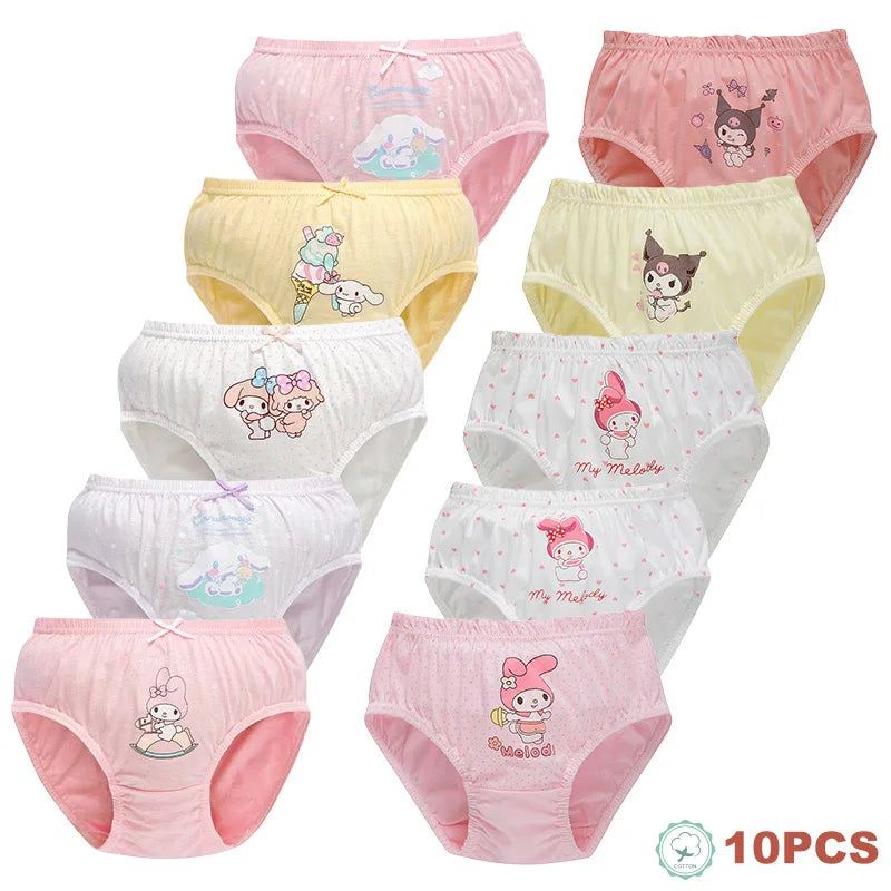 10Pcs/Set Cotton Girls Panties Cute Characters Kuromi Melody Girls Briefs Cartoon Children Underwear Breathable Kids Knickers