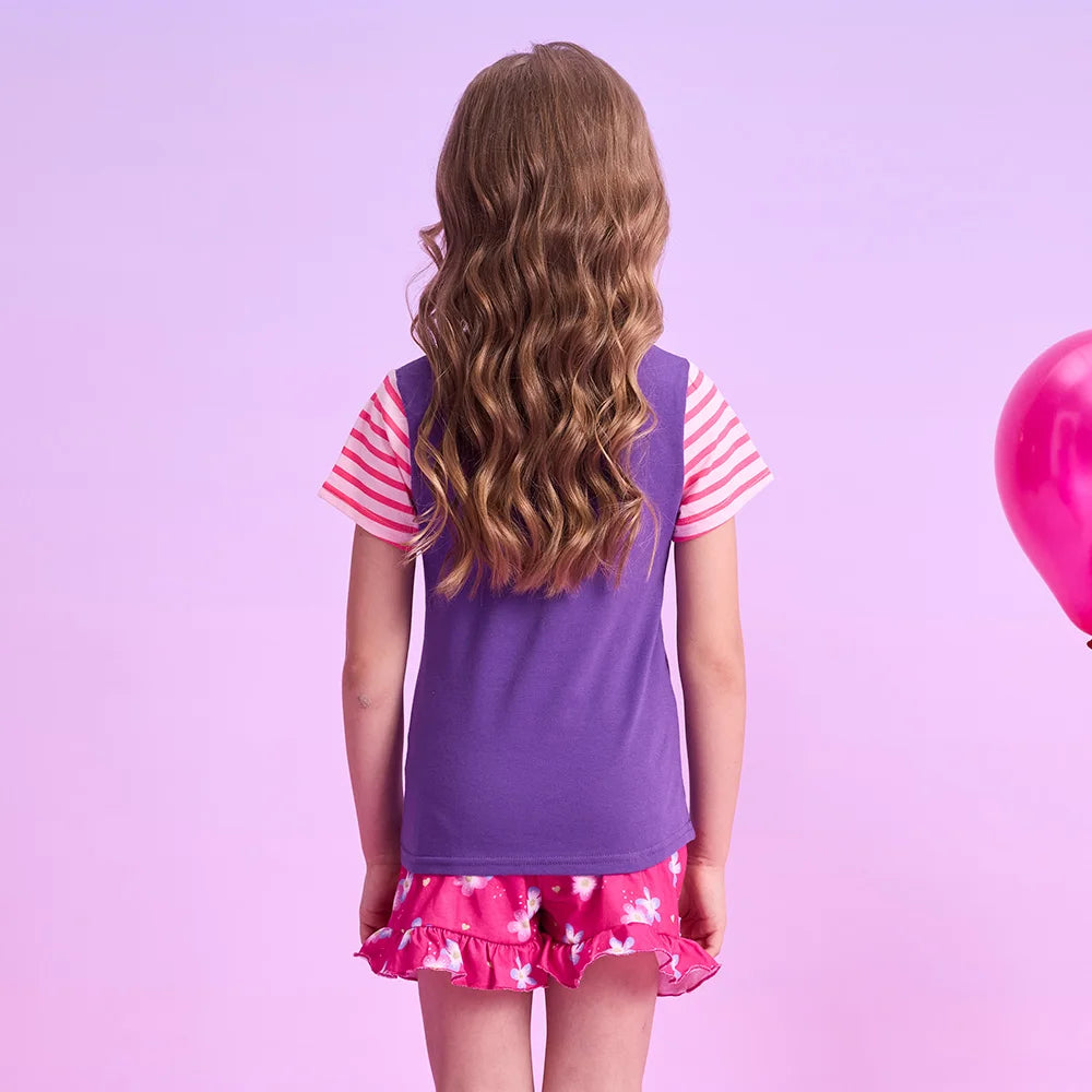 VIKITA Girls O Neck Short Sleeve Summer T Shirts Kids Unicorn Print Cartoon Tops and Tees Girls Cotton Casual Daily Clothes