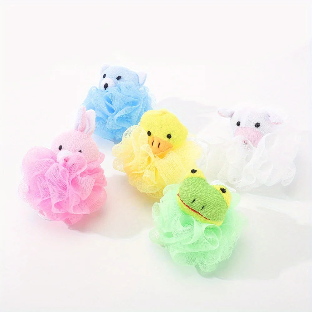 Bath Sponges Animal Kids Loofah Bath Pouf Mesh Animal Toy Bath Sponge Colorful Cartoon Body Scrubber Balls Shower Mesh for Kids