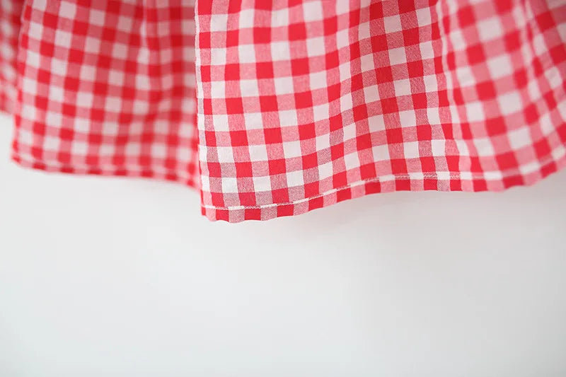 Summer New Simple Style Small Checkered Children'S Sleeveless Clothes, Sweet White Petal Lapel Baby Girl Dress (0-4 Years Old)