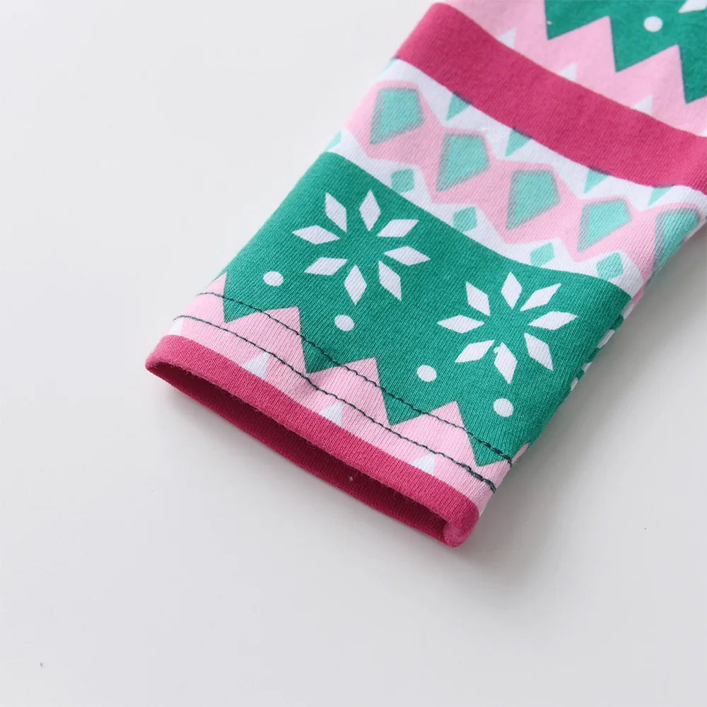 VIKITA Christmas Unicorn Snowflake Print Dress for Girls Kids Green Cotton Festival Xmas New Year Party Dresses Gift Costumes