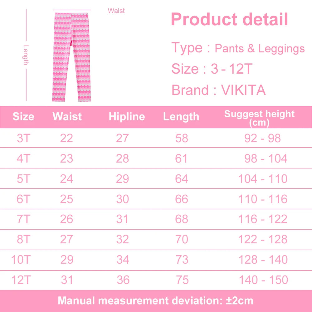 VIKITA Girls Leggings for Kids Striped Print Casual Daily Pencil Pants Toddlers Skinny Pink Trousers Children Clothes 3-12 Years