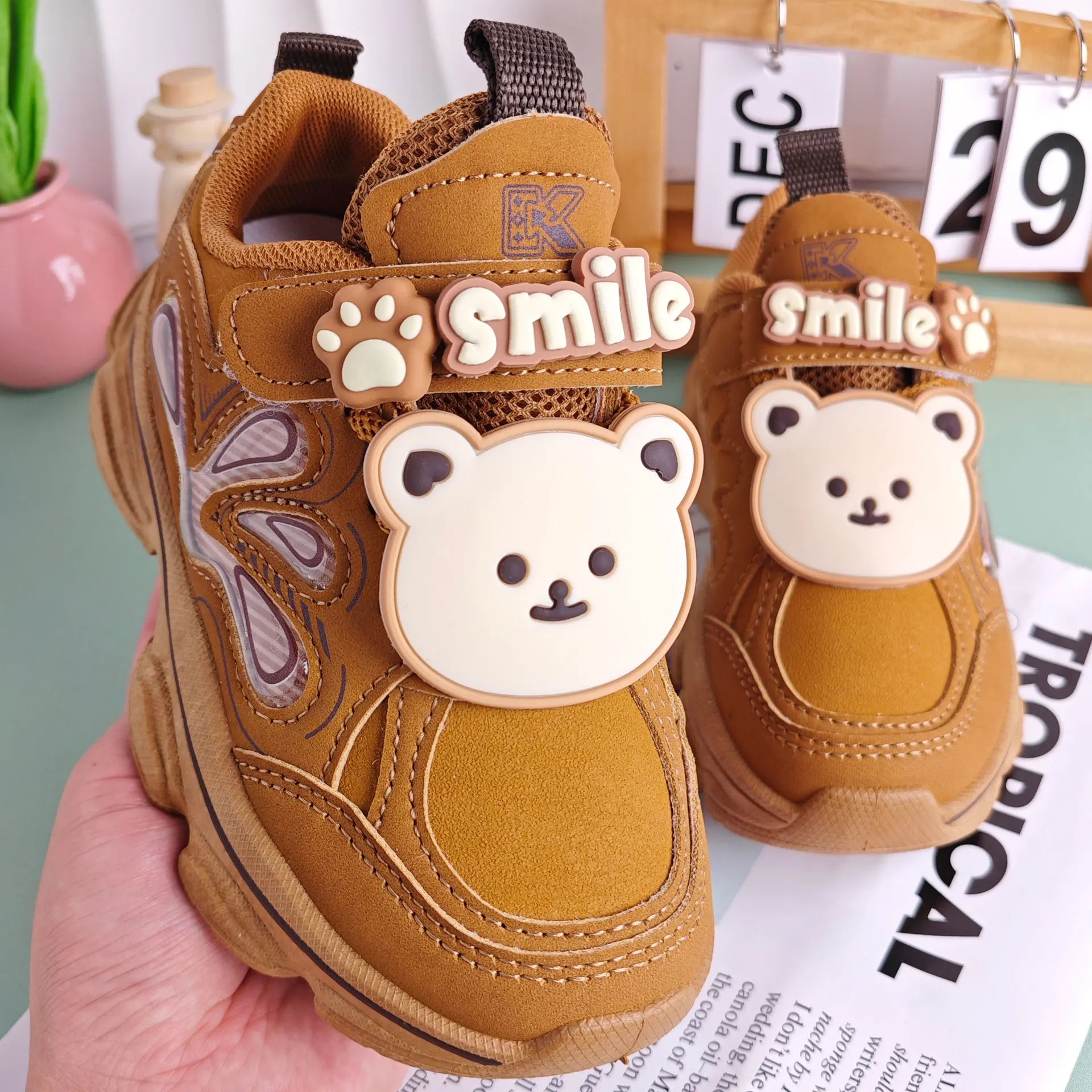 Kids'Casual Shoes Children Cartoon PU Leather Spring Fashion Outdoor Sneakers Breathable Anti-slip Purple Khaki Size 26-37