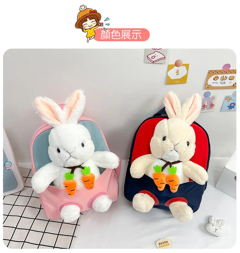 Cartoon Kindergarten Backpack New Children's School Bag Cute Plush Rabbit Doll Backpack