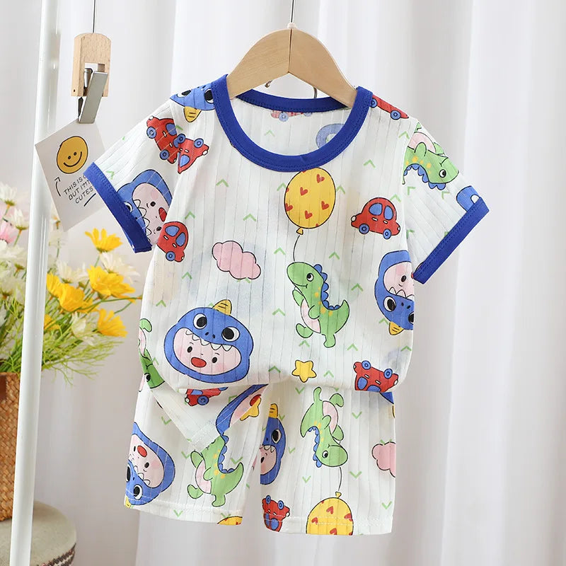 Dinosaur Baby Pajamas Set Cotton Child Pajamas Toddler Summer Sleeveless Baby Nightwear Pyjamas Kid Cartoon Homewear Clothes Set