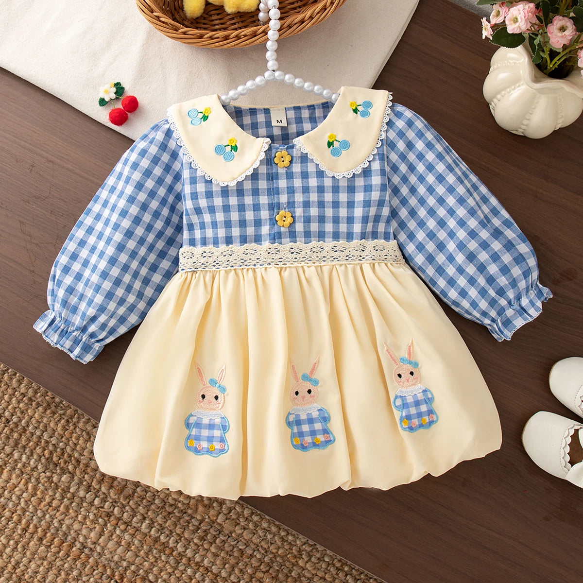 6-24 Months Spring And Autumn New Plaid Long Sleeved Baby Girl Dress, Rustic Style Children'S Clothing For Picnic Parties
