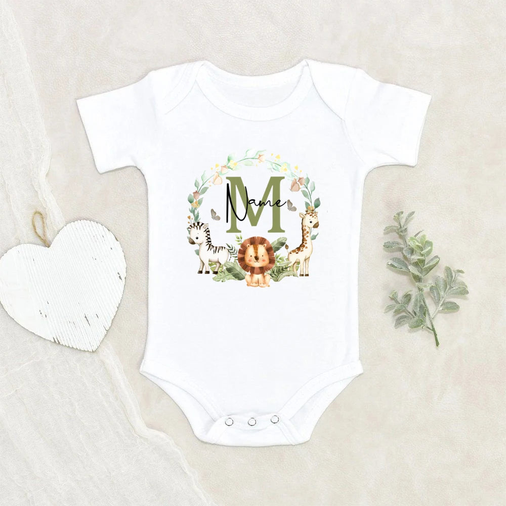 Personalized Baby Jumpsuit Custom Name Newborn Wild One Romper Safari Animals with Name Outfit Baby Clothes Infant Shower Gift